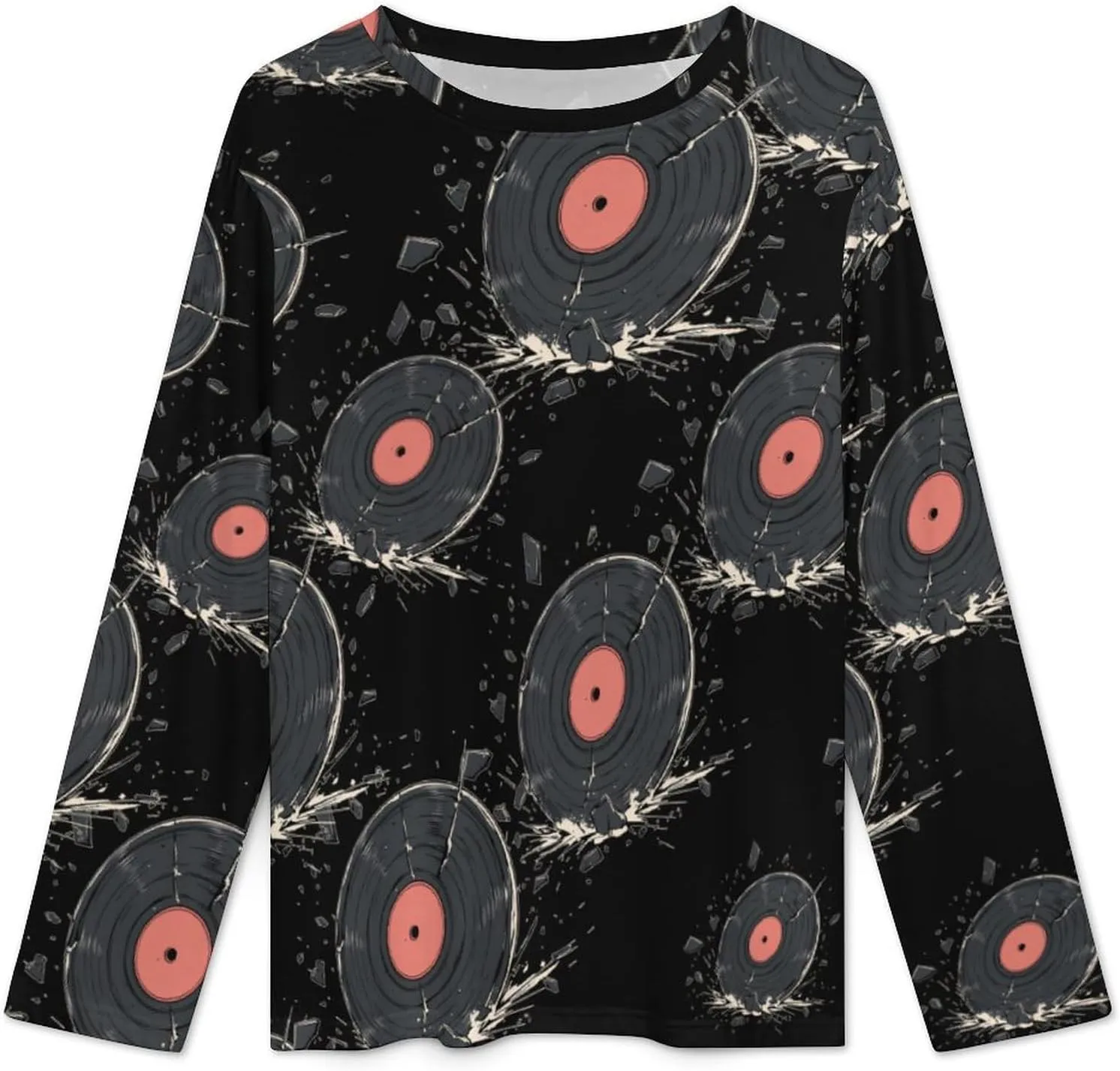 Broken Vinyl Record Women's Pajama Set Long Sleeve T-shirts Top & Pant Comfort Sleepwear Loungewear