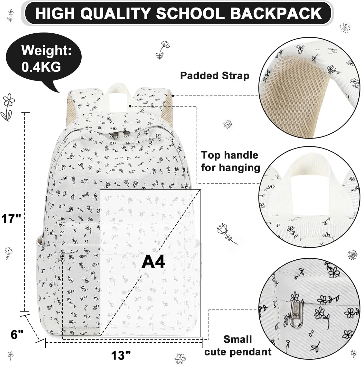 BTOOP School Backpacks for Teen Girls Bookbags Lightweight Canvas Backpack Schoolbag Set