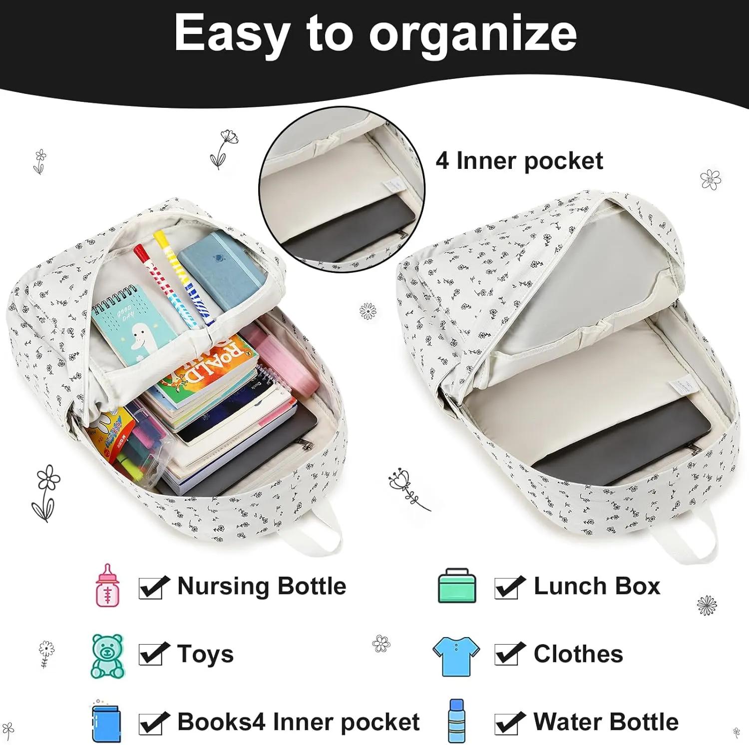 BTOOP School Backpacks for Teen Girls Bookbags Lightweight Canvas Backpack Schoolbag Set