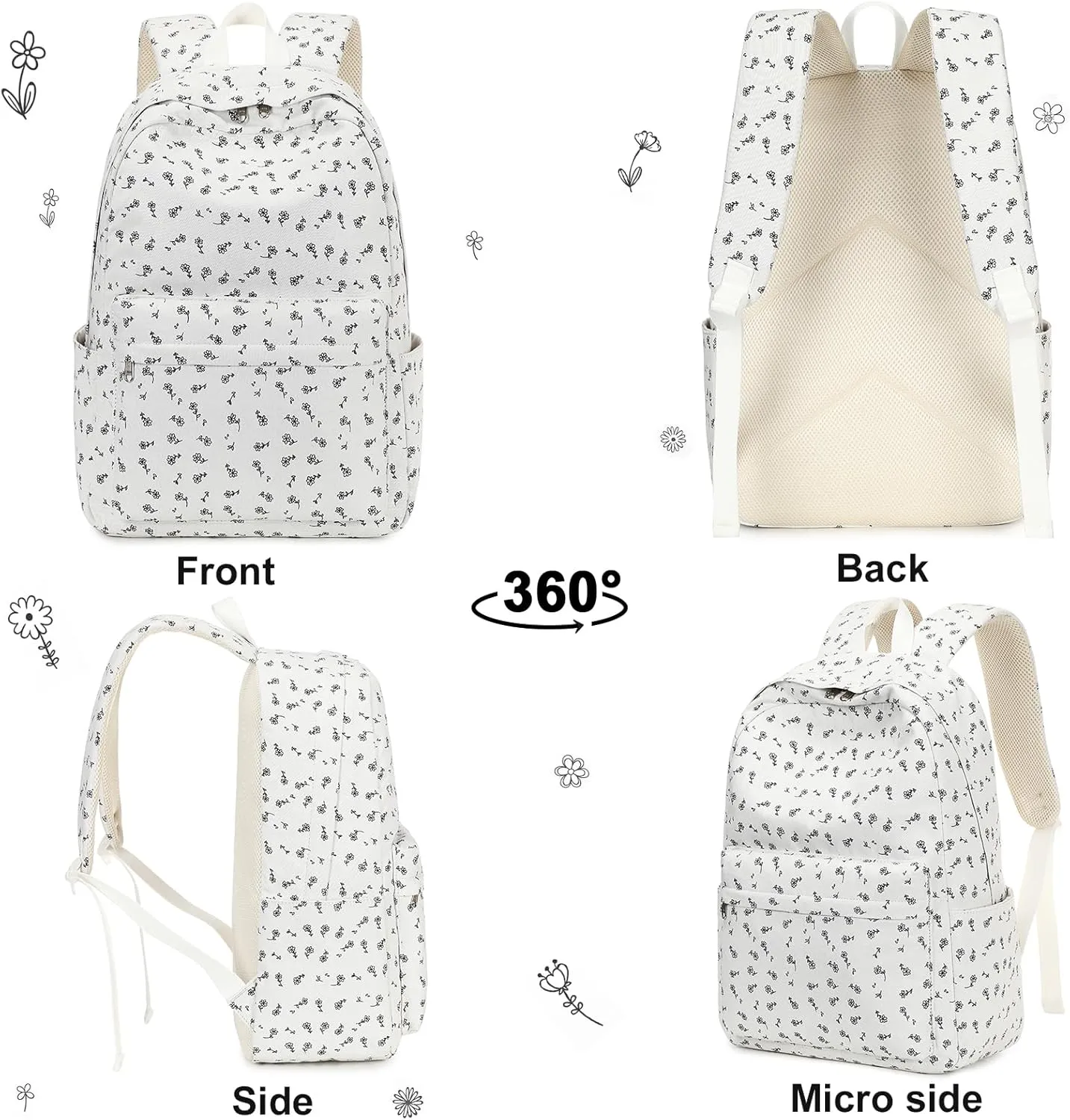 BTOOP School Backpacks for Teen Girls Bookbags Lightweight Canvas Backpack Schoolbag Set