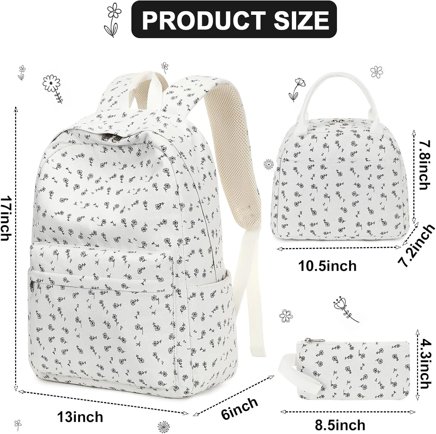 BTOOP School Backpacks for Teen Girls Bookbags Lightweight Canvas Backpack Schoolbag Set