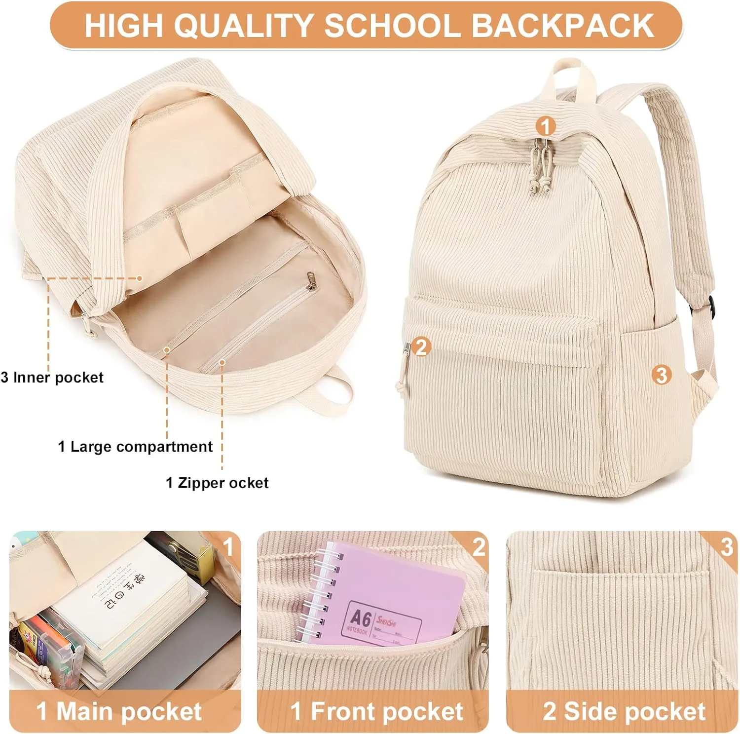 BTOOP School Backpacks for Teen Girls Bookbags Lightweight Canvas Backpack Schoolbag Set