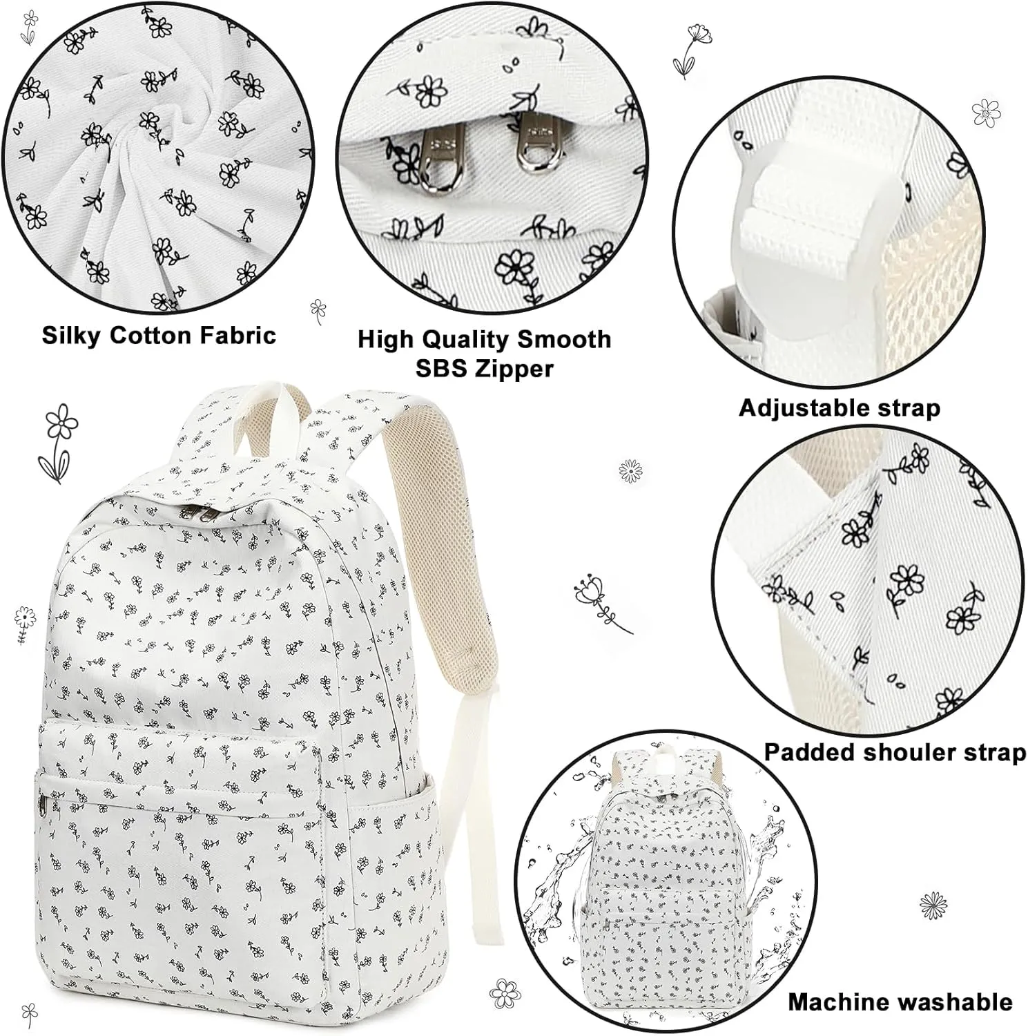 BTOOP School Backpacks for Teen Girls Bookbags Lightweight Canvas Backpack Schoolbag Set