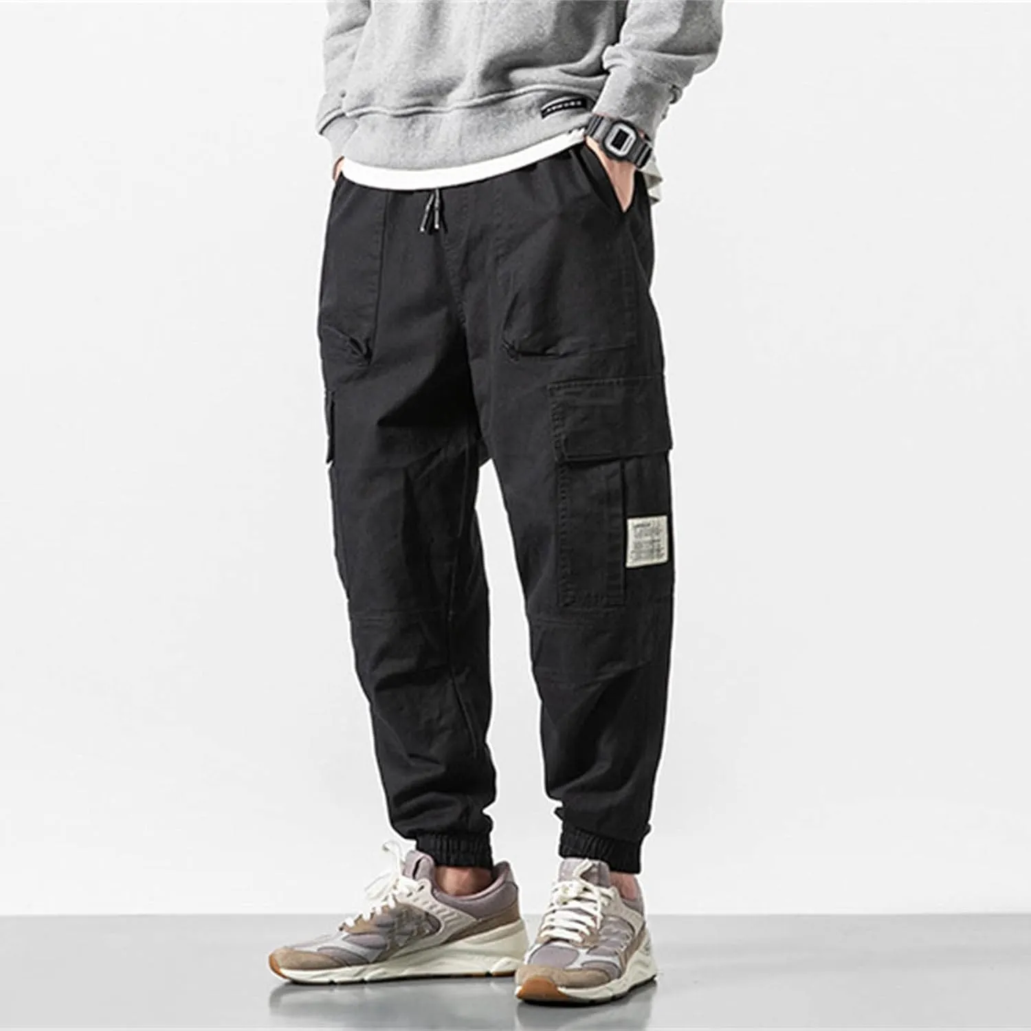 Cargo Pants for Men Slim Fit Elastic Waisted Summer Outfits Casual Outdoor Sports Trousers with Pockets
