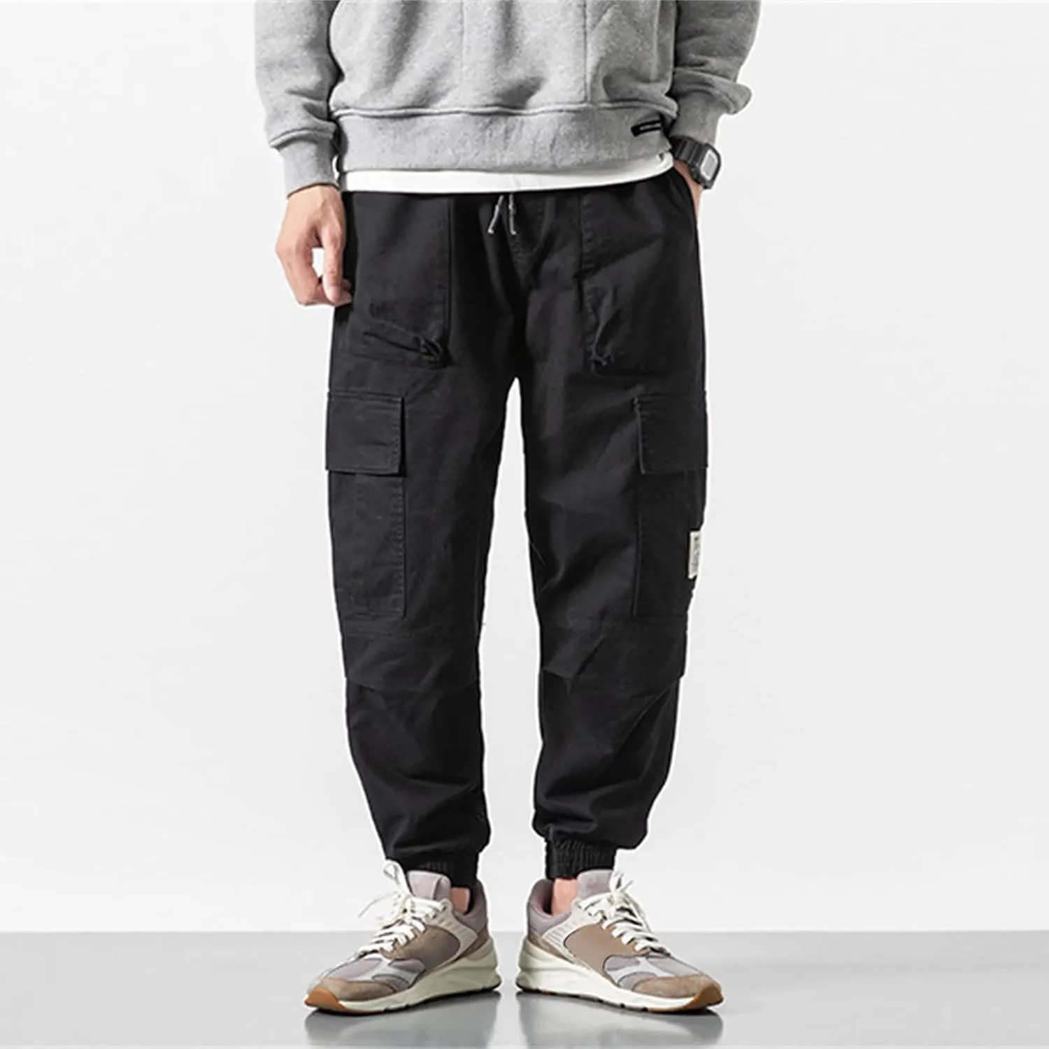 Cargo Pants for Men Slim Fit Elastic Waisted Summer Outfits Casual Outdoor Sports Trousers with Pockets