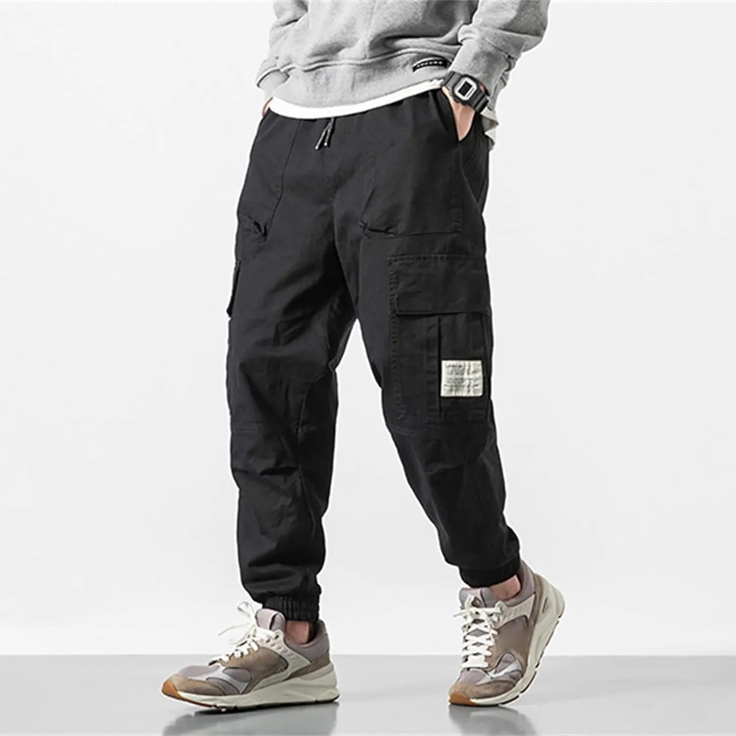 Cargo Pants for Men Slim Fit Elastic Waisted Summer Outfits Casual Outdoor Sports Trousers with Pockets