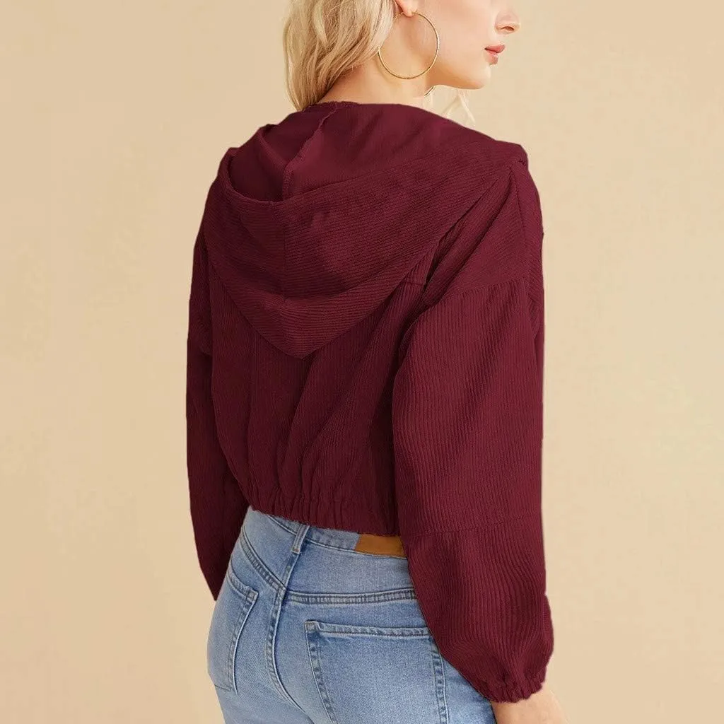 Casual Cropped Hoodies for Women Cute Crop Top Y2K Long Sleeve Sweatshirts Breathable Drawstring Teen Girls Clothes