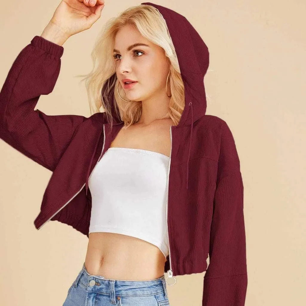 Casual Cropped Hoodies for Women Cute Crop Top Y2K Long Sleeve Sweatshirts Breathable Drawstring Teen Girls Clothes