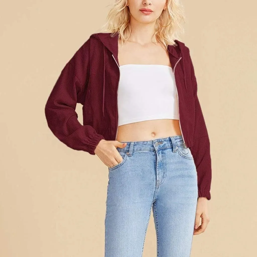 Casual Cropped Hoodies for Women Cute Crop Top Y2K Long Sleeve Sweatshirts Breathable Drawstring Teen Girls Clothes