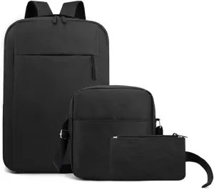 Casual Laptop Backpack Large-Capacity Student Travel Backpack 3-Piece Backpacks(Black)
