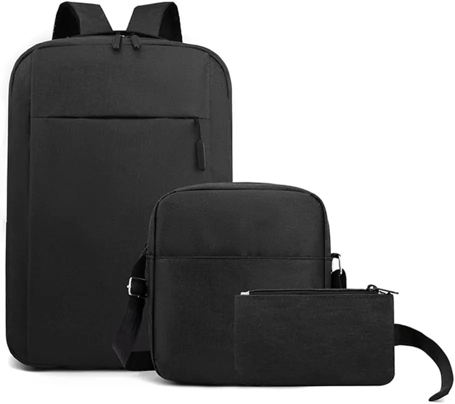 Casual Laptop Backpack Large-Capacity Student Travel Backpack 3-Piece Backpacks(Black)