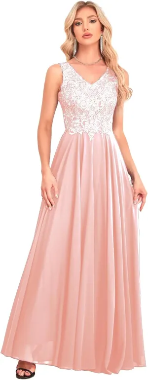 Chiffon V-Neck Mother of The Bride Dresses for Wedding Lace Appliques Sequin Formal Evening Gown
