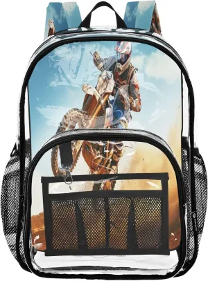 CHIFIGNO Motorcycle Racer Girls School Backpacks, Large Clear Bag, Transparent Bag