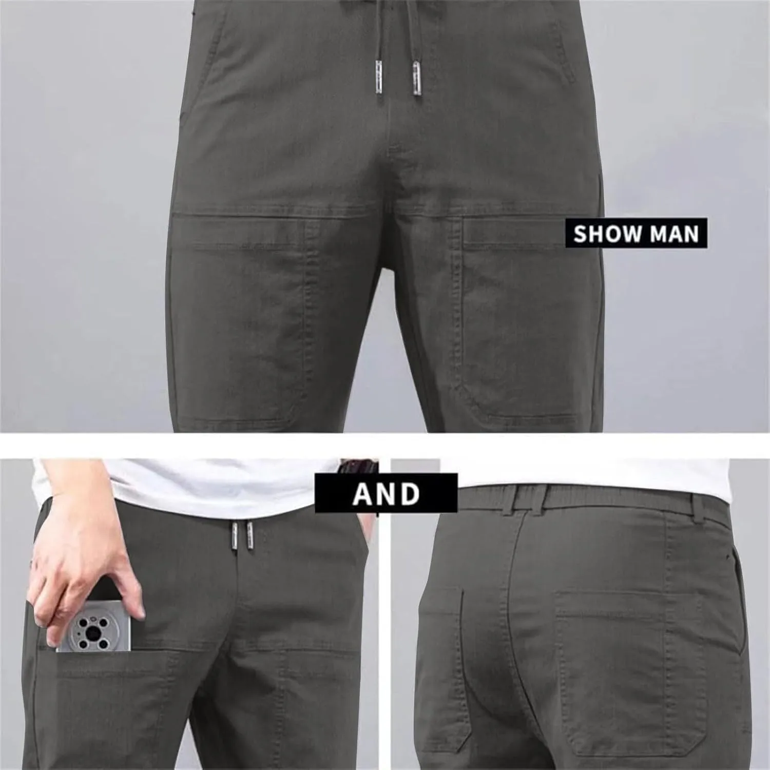 Chinos Pants Men, Stretch Active Chino Pants Slim Fit Mens Slacks Tapered Pants Twill Cargo Casual Pants Golf Jogger