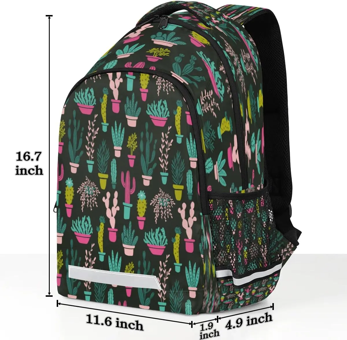 Colored Cactus Potted Plant Laptop Backpack Lightweight College Backpack with Reflective Strip for Men Women Adult Casual Travel Hiking Gym Work Daypack