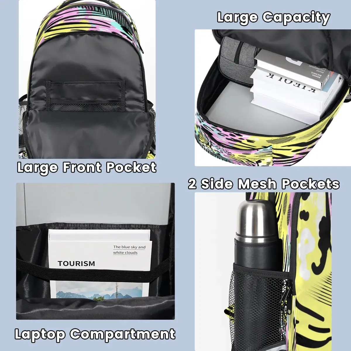 Colored Leopard Print Laptop Backpack Lightweight College Backpack with Reflective Strip for Men Women Adult Casual Travel Hiking Gym Work Daypack