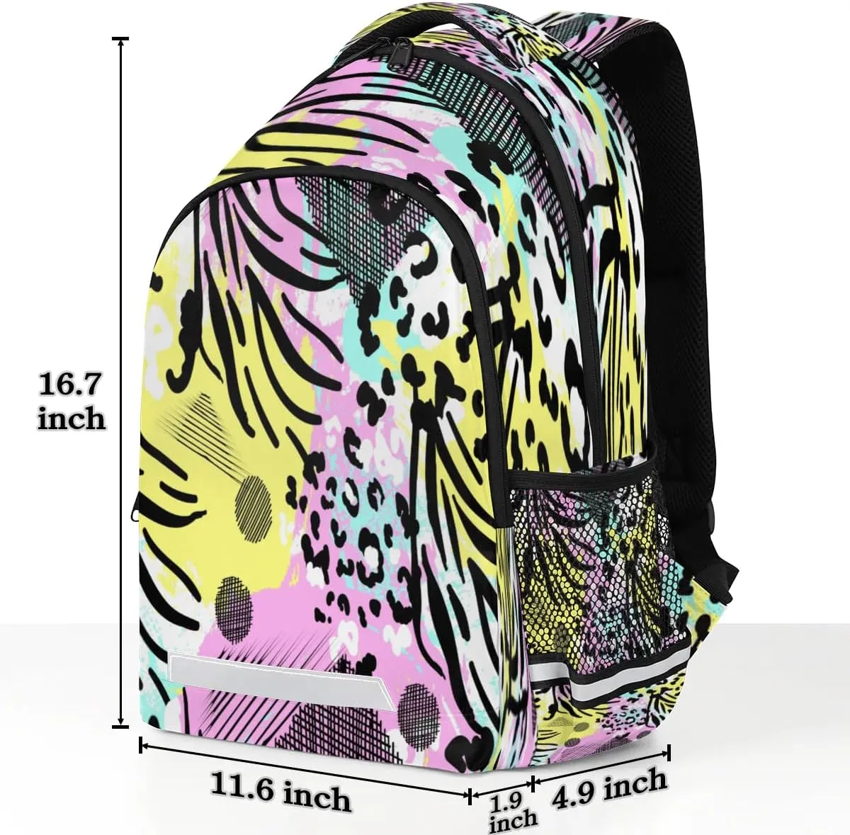 Colored Leopard Print Laptop Backpack Lightweight College Backpack with Reflective Strip for Men Women Adult Casual Travel Hiking Gym Work Daypack