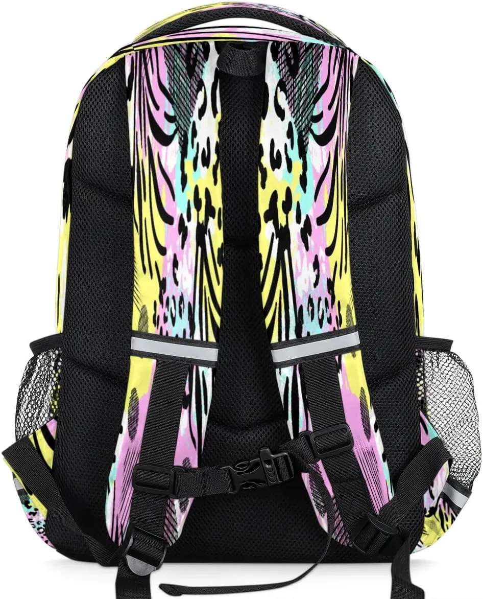 Colored Leopard Print Laptop Backpack Lightweight College Backpack with Reflective Strip for Men Women Adult Casual Travel Hiking Gym Work Daypack