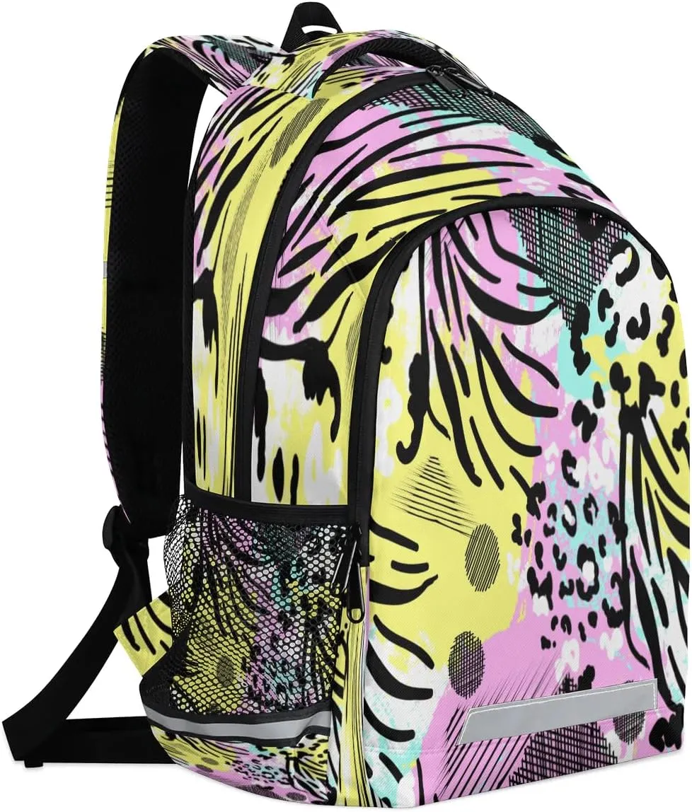 Colored Leopard Print Laptop Backpack Lightweight College Backpack with Reflective Strip for Men Women Adult Casual Travel Hiking Gym Work Daypack