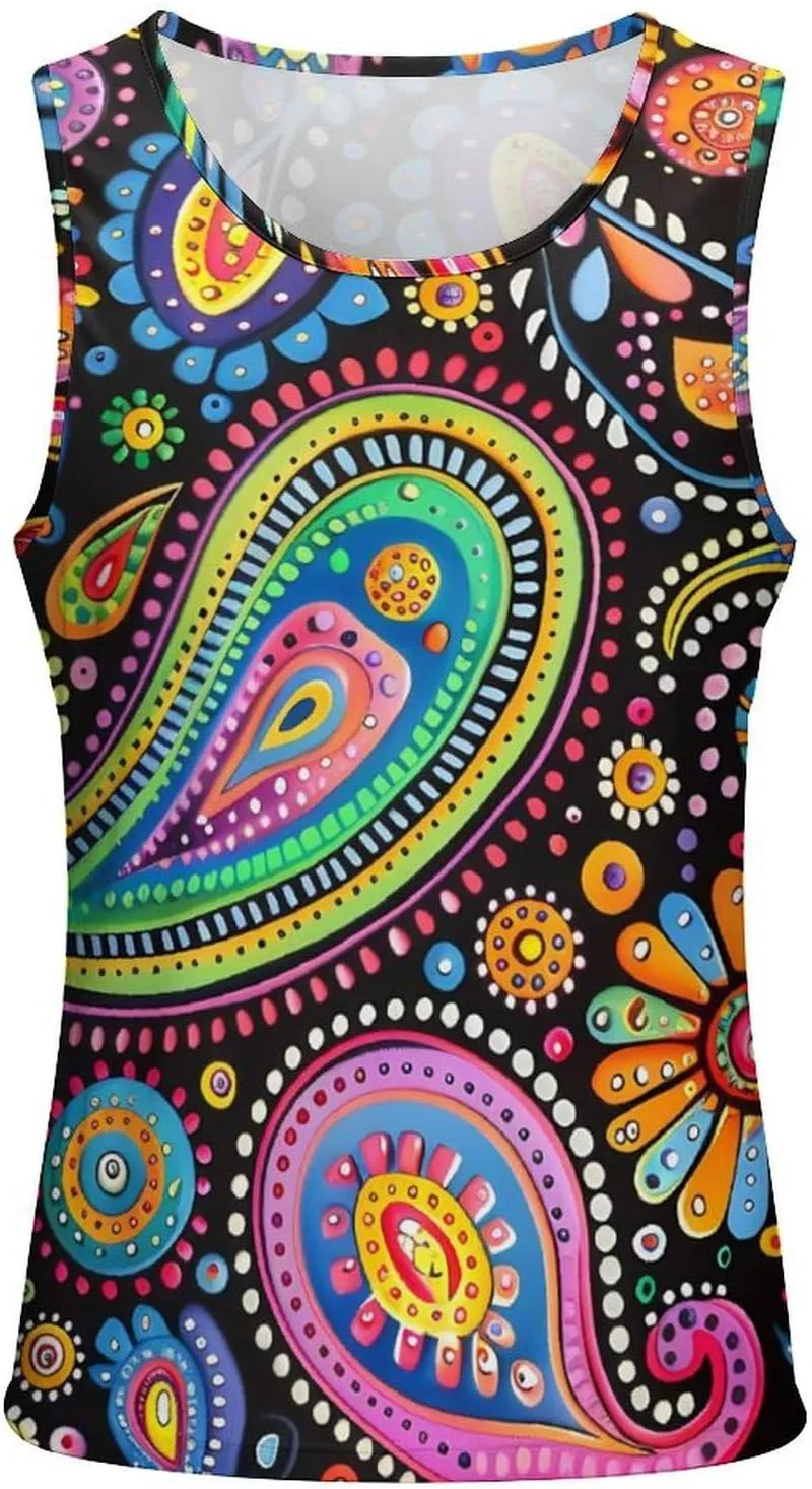 Colorful Paisley and Flowers Mens Tank Top Undershirt Sleeveless Gym Vest Workout T-Shirts