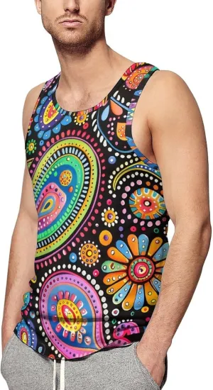 Colorful Paisley and Flowers Mens Tank Top Undershirt Sleeveless Gym Vest Workout T-Shirts