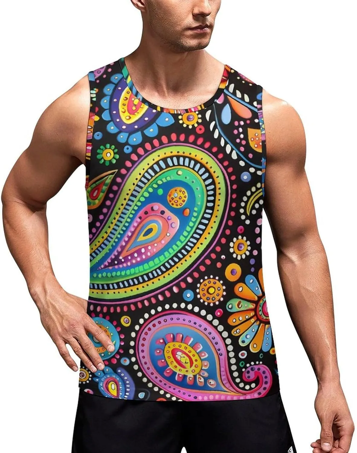 Colorful Paisley and Flowers Mens Tank Top Undershirt Sleeveless Gym Vest Workout T-Shirts