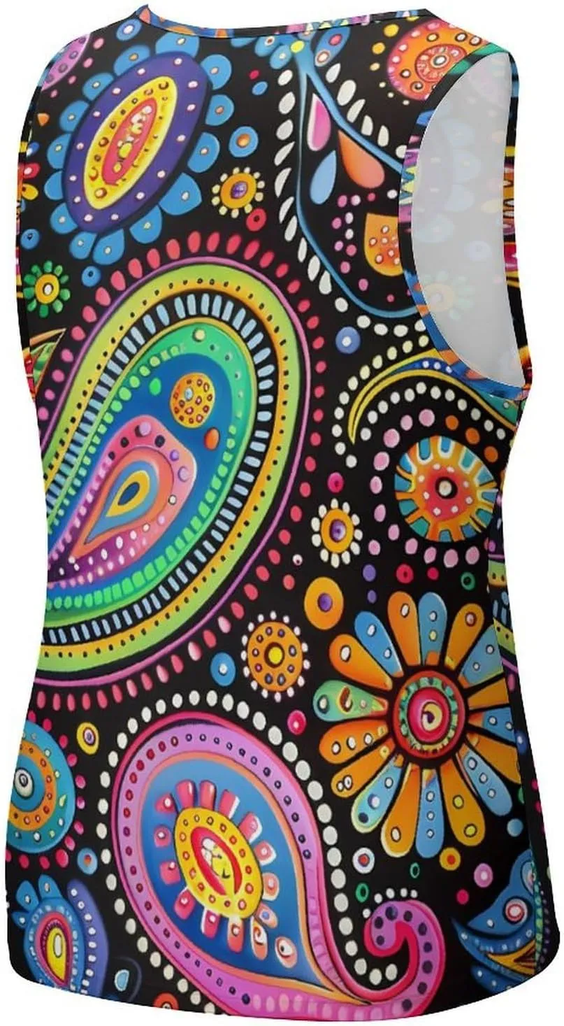 Colorful Paisley and Flowers Mens Tank Top Undershirt Sleeveless Gym Vest Workout T-Shirts