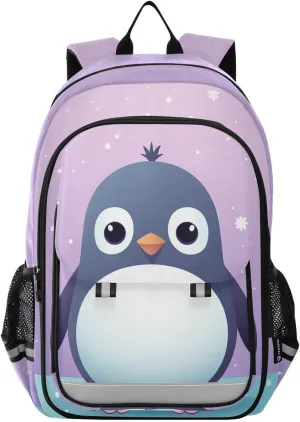 Cool Penguin Backpack Kids School Bag Lightweight Laptop Backpack Elementary Capacity Student Bookbags for Travel Daypack with Reflective Stripes