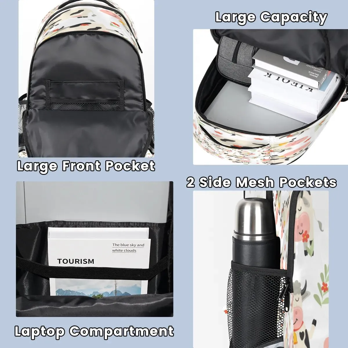 Cow Mood Laptop Backpack Lightweight College Backpack with Reflective Strip for Men Women Adult Casual Travel Hiking Gym Work Daypack