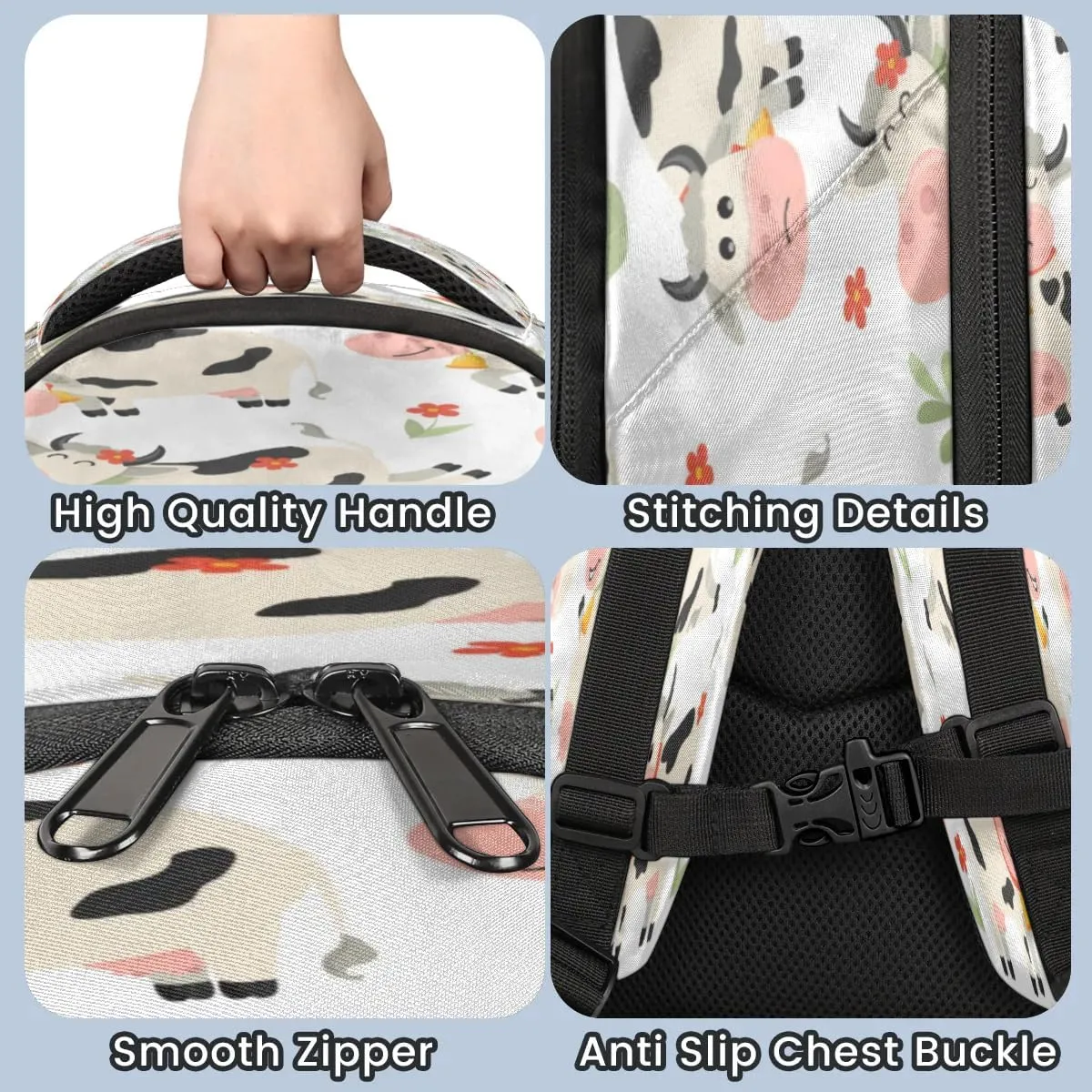 Cow Mood Laptop Backpack Lightweight College Backpack with Reflective Strip for Men Women Adult Casual Travel Hiking Gym Work Daypack
