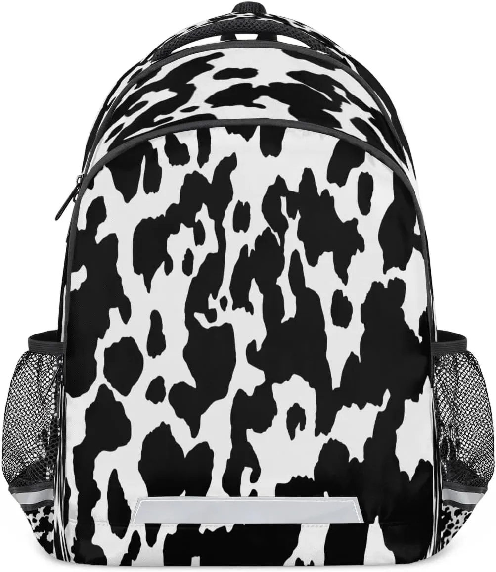 Cow Skin Pattern Laptop Backpack Lightweight College Backpack with Reflective Strip for Men Women Adult Casual Travel Hiking Gym Work Daypack