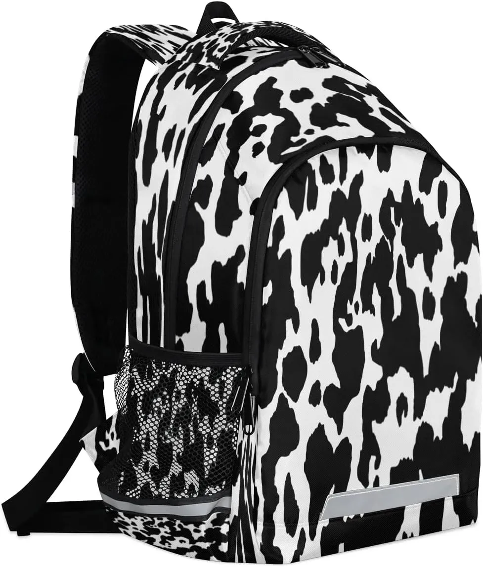 Cow Skin Pattern Laptop Backpack Lightweight College Backpack with Reflective Strip for Men Women Adult Casual Travel Hiking Gym Work Daypack