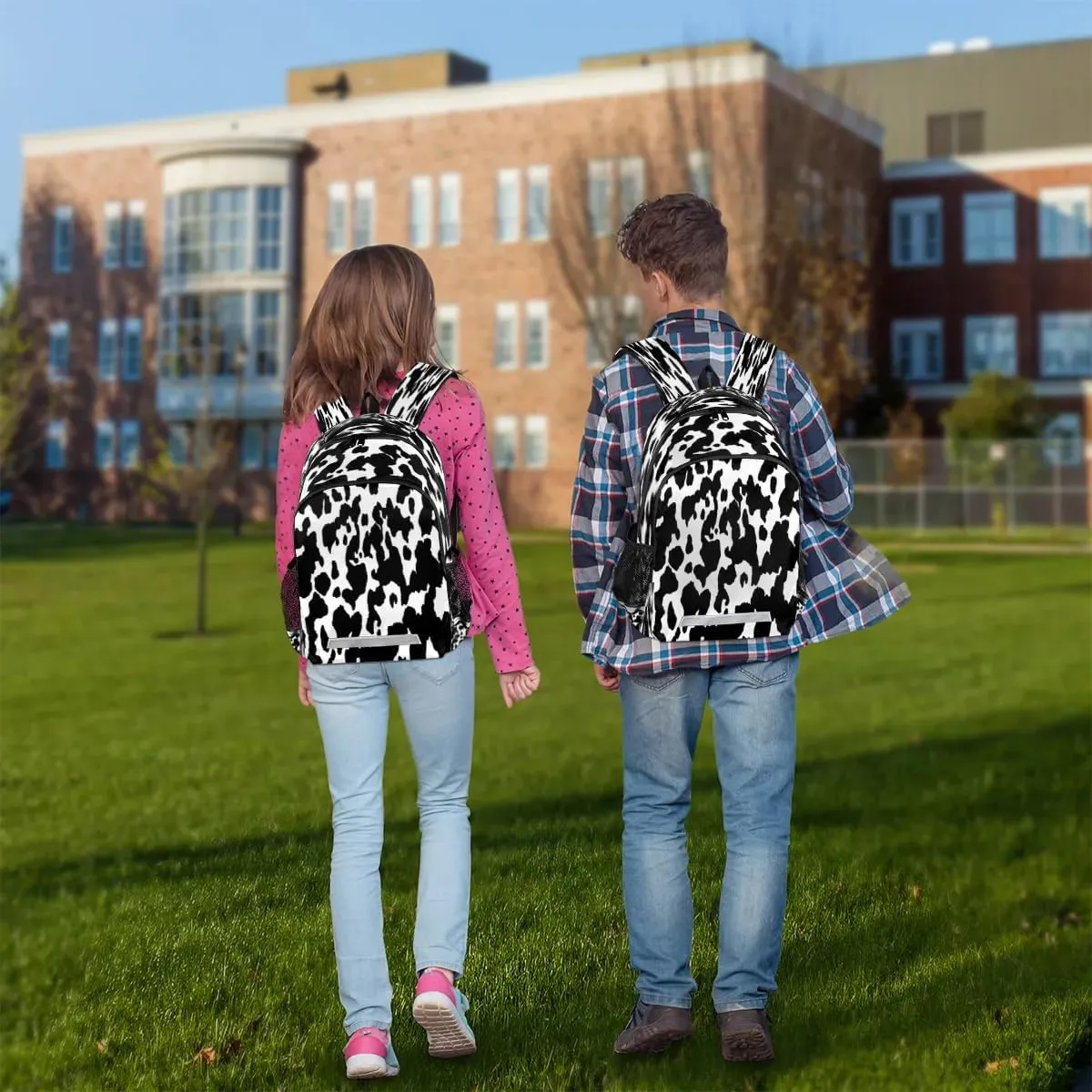 Cow Skin Pattern Laptop Backpack Lightweight College Backpack with Reflective Strip for Men Women Adult Casual Travel Hiking Gym Work Daypack