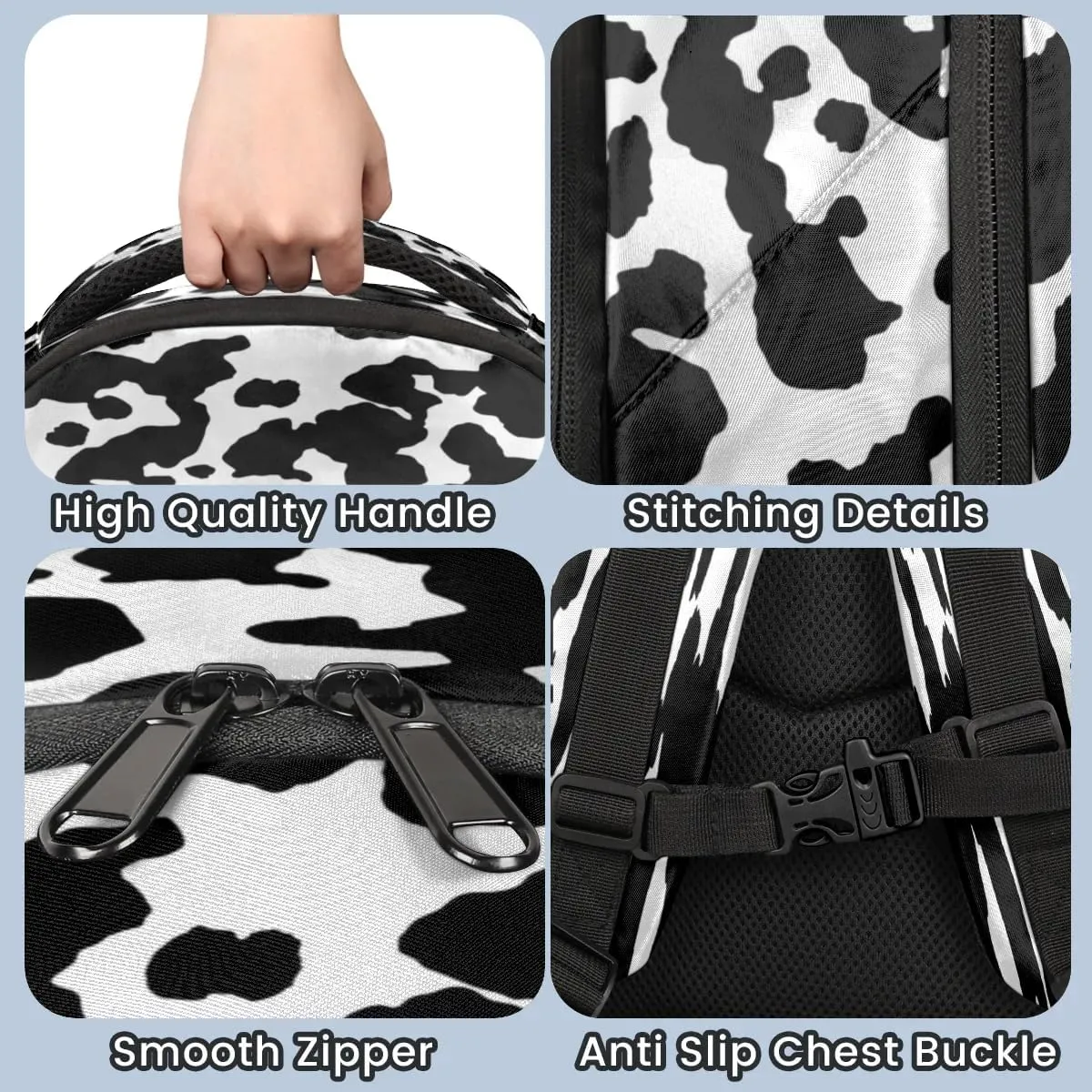 Cow Skin Pattern Laptop Backpack Lightweight College Backpack with Reflective Strip for Men Women Adult Casual Travel Hiking Gym Work Daypack