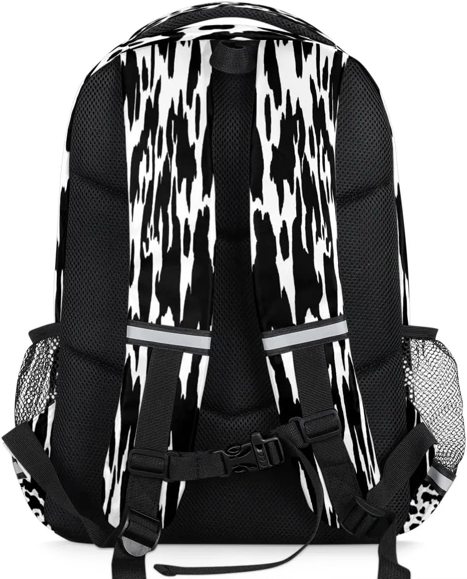Cow Skin Pattern Laptop Backpack Lightweight College Backpack with Reflective Strip for Men Women Adult Casual Travel Hiking Gym Work Daypack