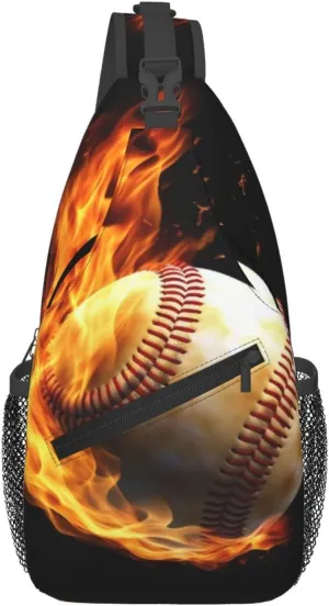 Cross Chest Bag for Men Women Crossbody Backpack Fire Baseball Sling Bag Travel Hiking Daypack