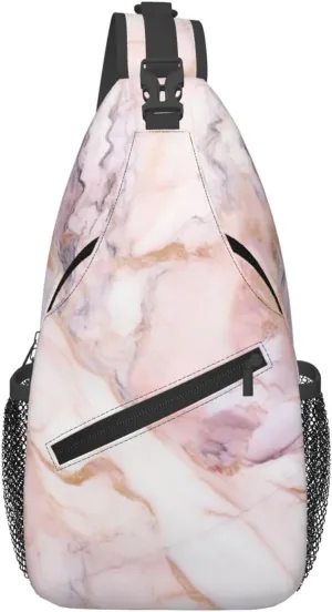 Cross Chest Bag for Men Women Crossbody Backpack White Marble Pattern Sling Bag Travel Hiking Daypack