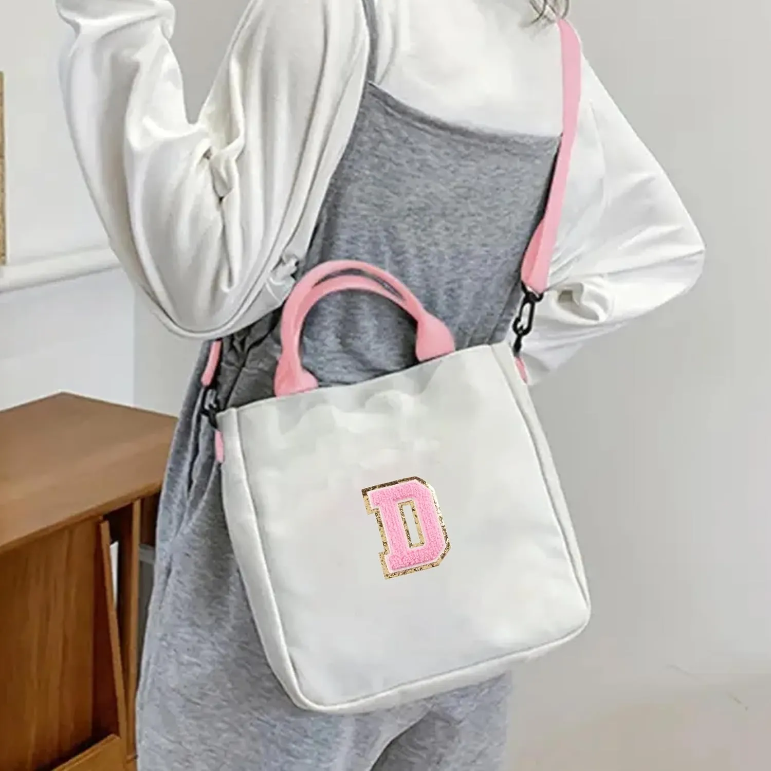 Crossbody Bag for Girls Initial Canvas Travel Messenger Bag Letter Birthday Present Teen Girls Holiday Present