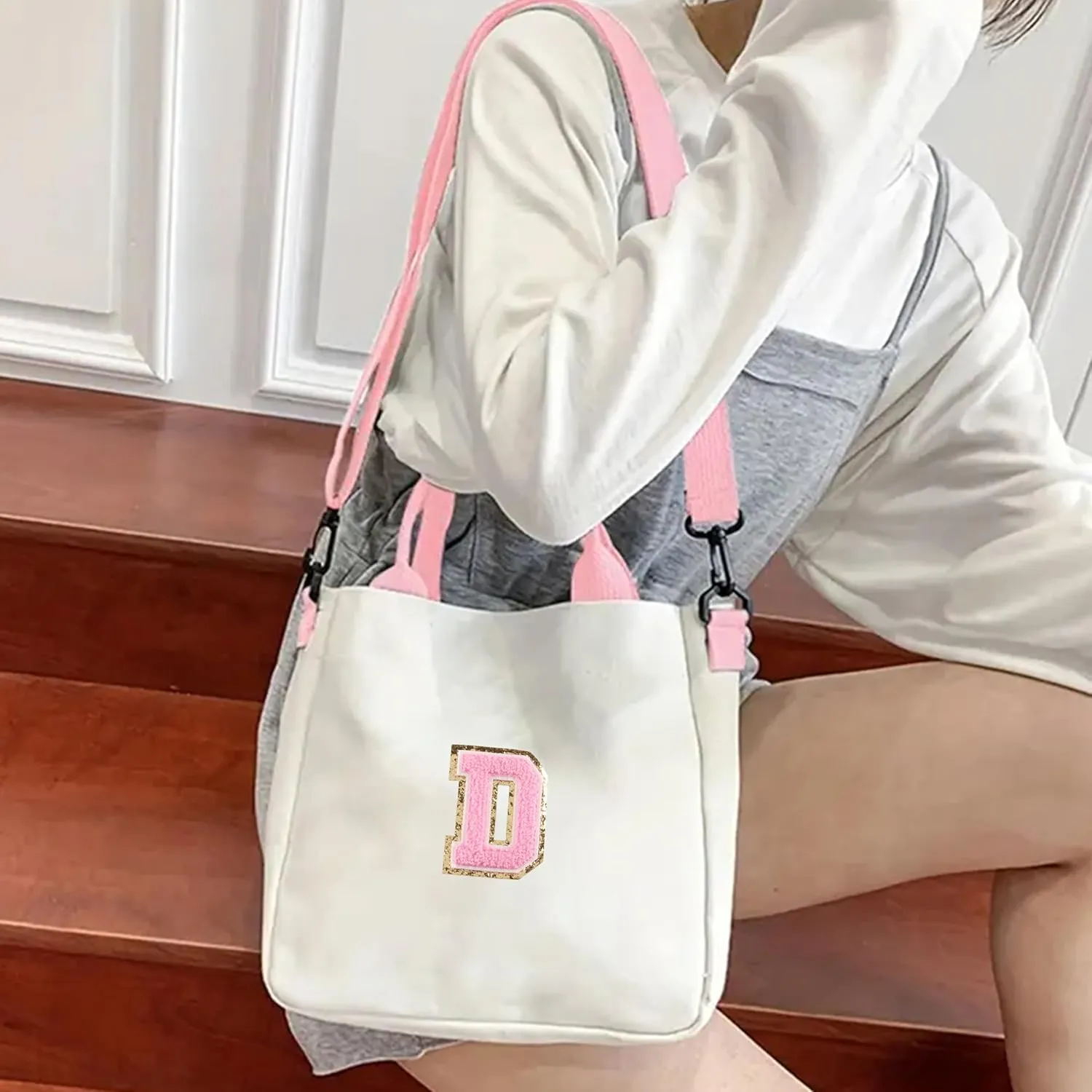 Crossbody Bag for Girls Initial Canvas Travel Messenger Bag Letter Birthday Present Teen Girls Holiday Present