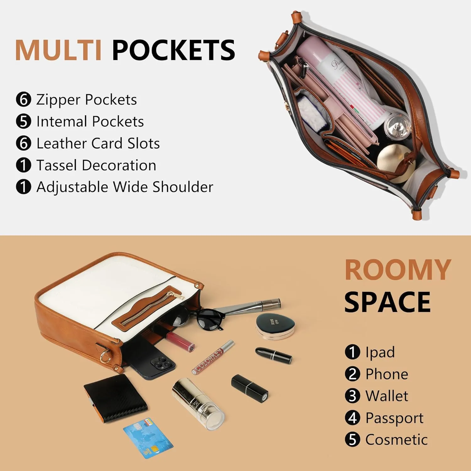 Crossbody Bags for Women 7-Pockets Purses for Women Vegan Leather Hobo Bag Shoulder Bag Handbags with Ajustable Strap