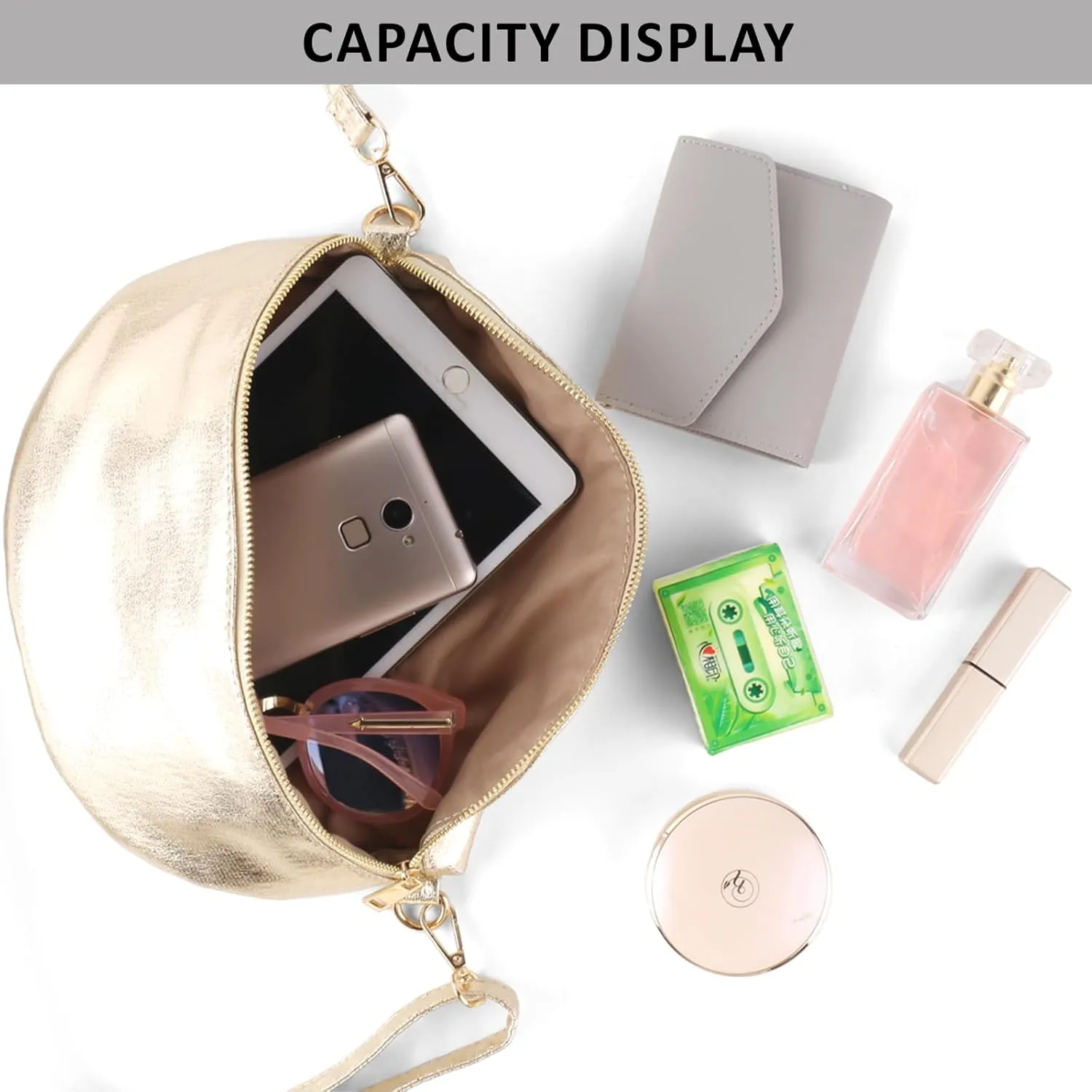 Crossbody Bags for Women Fashion Sling Purse Shoulder Bag Fanny Pack Leather Causal Chest Bum Bag Cross Body Purse (Gold)