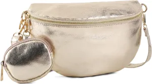 Crossbody Bags for Women Fashion Sling Purse Shoulder Bag Fanny Pack Leather Causal Chest Bum Bag Cross Body Purse (Gold)