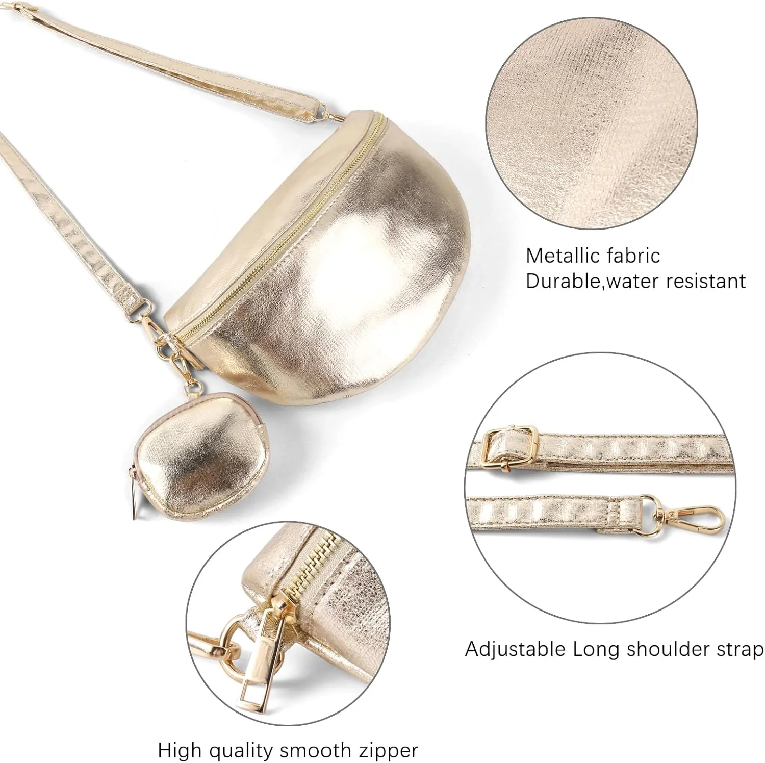 Crossbody Bags for Women Fashion Sling Purse Shoulder Bag Fanny Pack Leather Causal Chest Bum Bag Cross Body Purse (Gold)