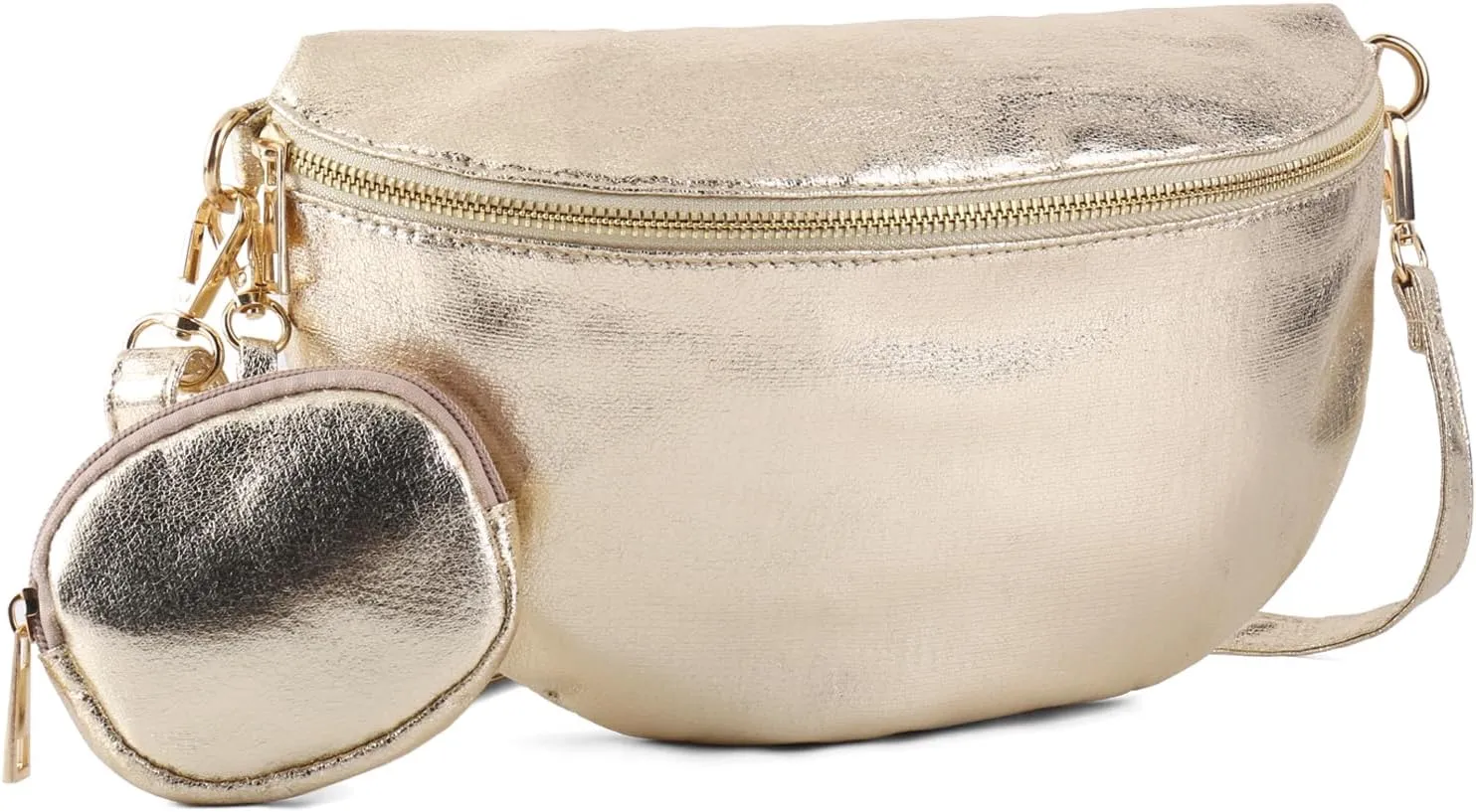 Crossbody Bags for Women Fashion Sling Purse Shoulder Bag Fanny Pack Leather Causal Chest Bum Bag Cross Body Purse (Gold)