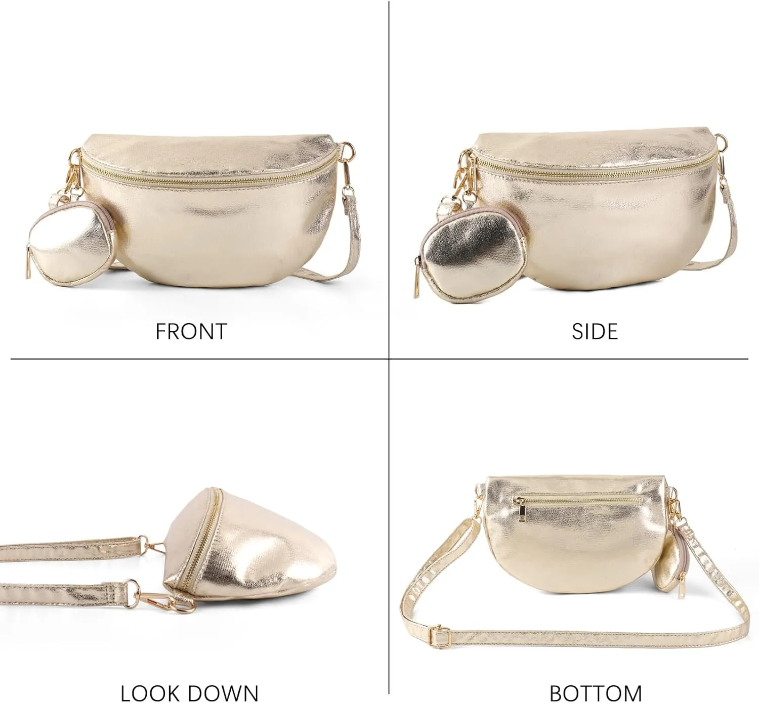 Crossbody Bags for Women Fashion Sling Purse Shoulder Bag Fanny Pack Leather Causal Chest Bum Bag Cross Body Purse (Gold)
