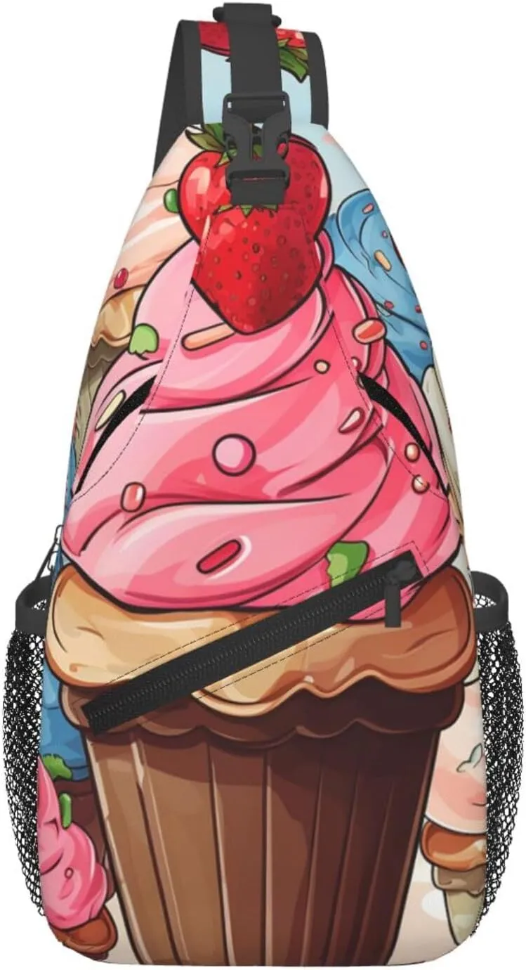 Cupcakes And Ice Cream Cross Chest Bag Diagonally Sling Backpack Outdoor Travel Cycling Bag for Men Women