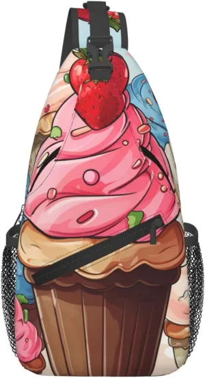 Cupcakes And Ice Cream Cross Chest Bag Diagonally Sling Backpack Outdoor Travel Cycling Bag for Men Women