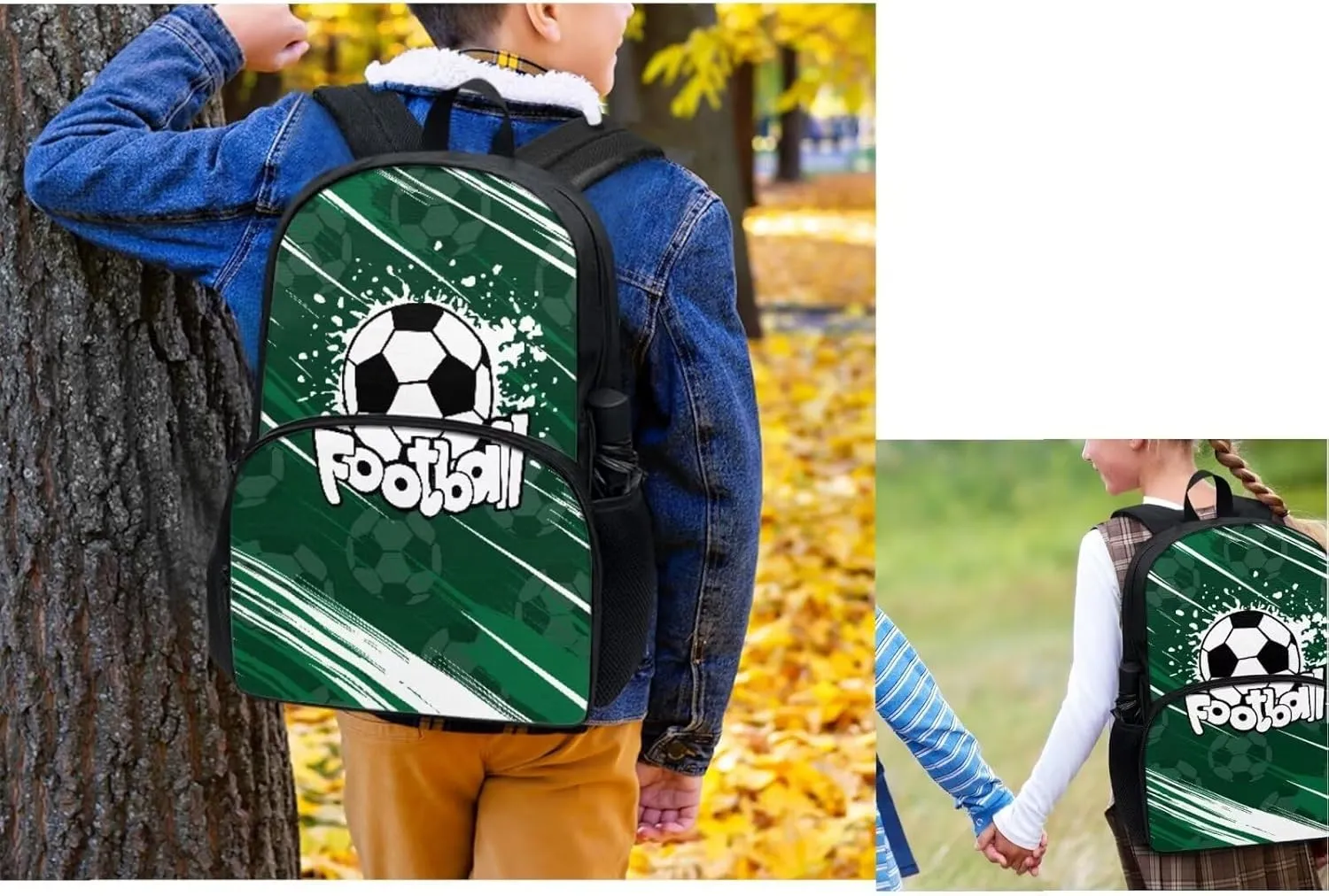 Cute Football Kids' Backpacks & Lunch Boxes School Bag for Girls Kids Backpacks Boys School Bag for Teenage Girls Lunch Bags for School Insulated Pencil Box Bottle Cooler Bag