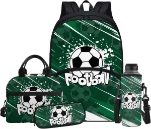 Cute Football Kids' Backpacks & Lunch Boxes School Bag for Girls Kids Backpacks Boys School Bag for Teenage Girls Lunch Bags for School Insulated Pencil Box Bottle Cooler Bag