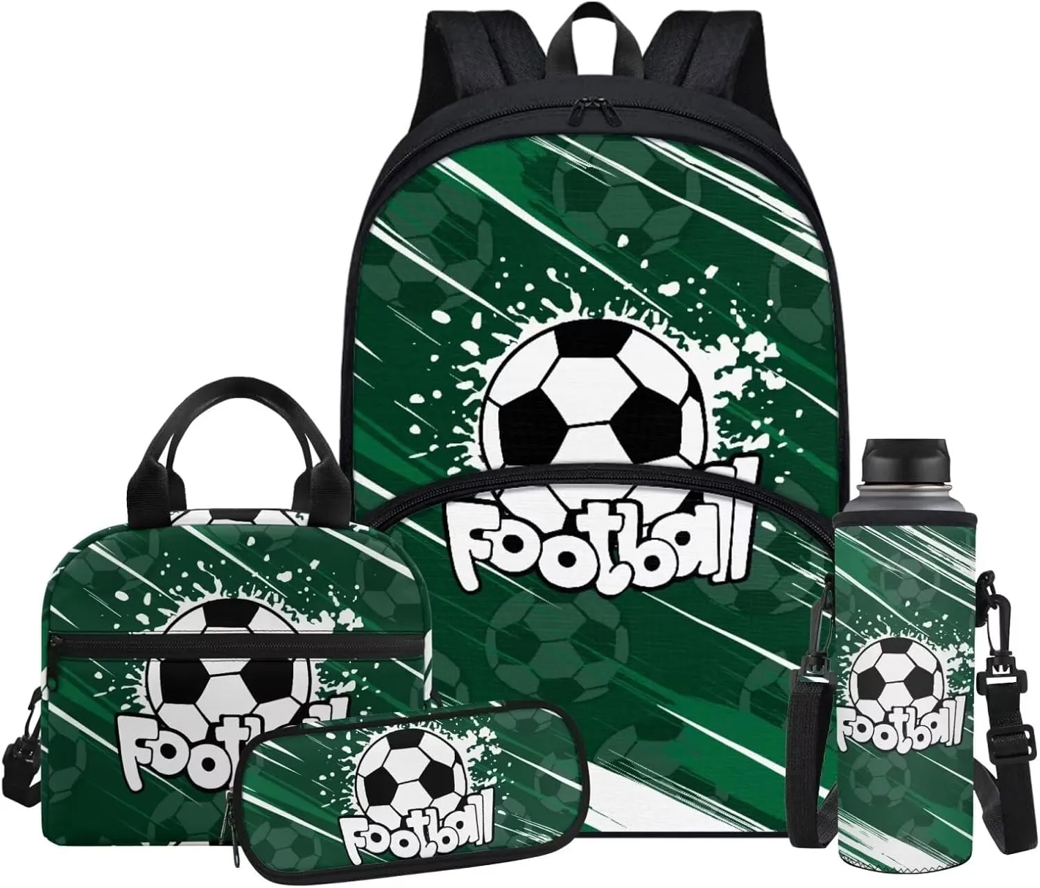 Cute Football Kids' Backpacks & Lunch Boxes School Bag for Girls Kids Backpacks Boys School Bag for Teenage Girls Lunch Bags for School Insulated Pencil Box Bottle Cooler Bag